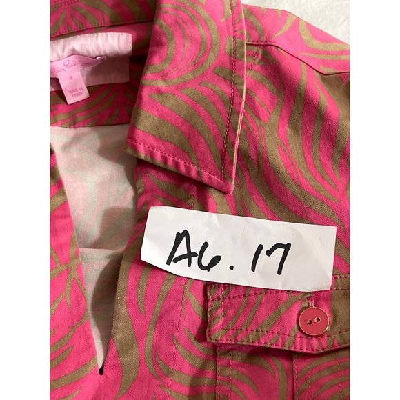 Lilly Pulitzer Shirt Dress 4 Pink Tan Peacock Print Twill - Picture 12 of 12